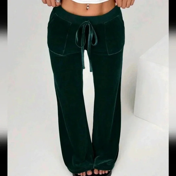 GREEN Velvet High Waisted Flare Elegant Pants For Women - Picture 5 of 5